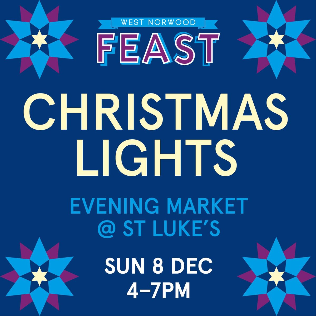 We aren’t quite done with Feast for the year: we are back at St Luke’s on Sunday evening for #ChristmasLights. Expect mulled wine, good food, carol singing, brass band &amp; lots of lovely gifts to buy inside the church. #westnorwood #tulsehill #communitymarket #christmasmarket