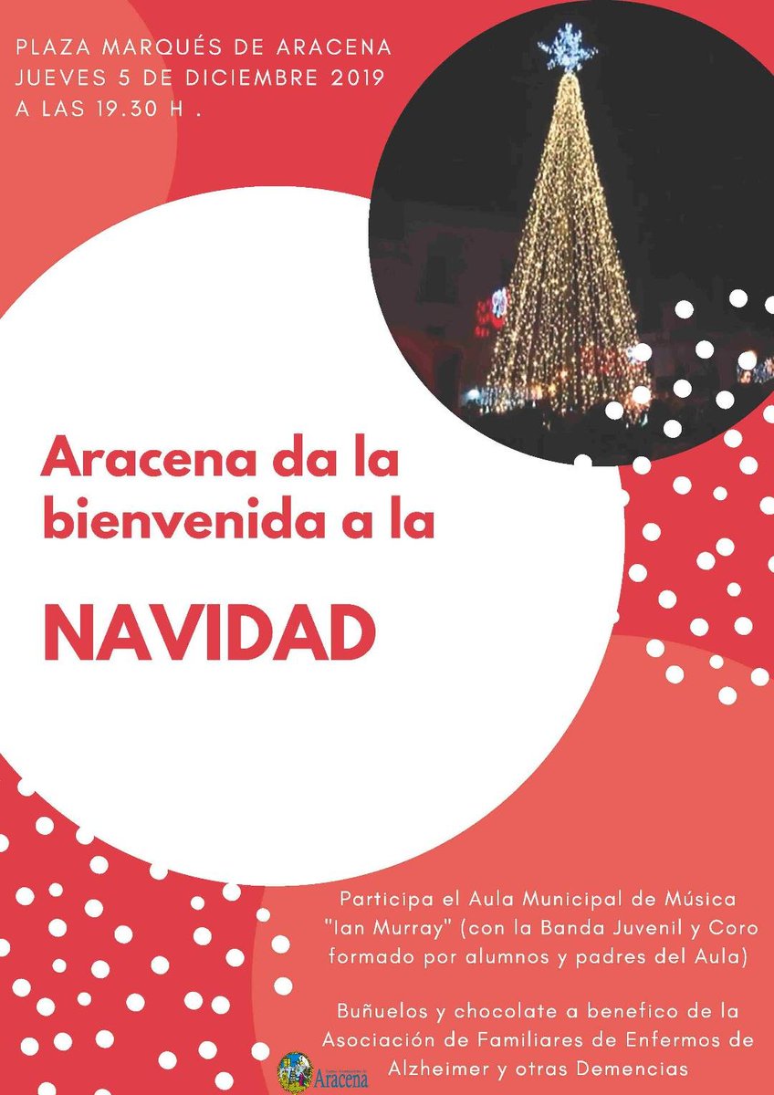 HOY #Aracena #Huelva da la bienvenida a la #Navidad a las 19:30 h. inaugurando el tradicional alumbrado navideño. Una auténtica fiesta que da el pistoletazo de salida a toda la programación de actividades de esta época del año. #delTintoalOdiel os anima a disfrutar 😉🎄🎉🎅🎁🎊
