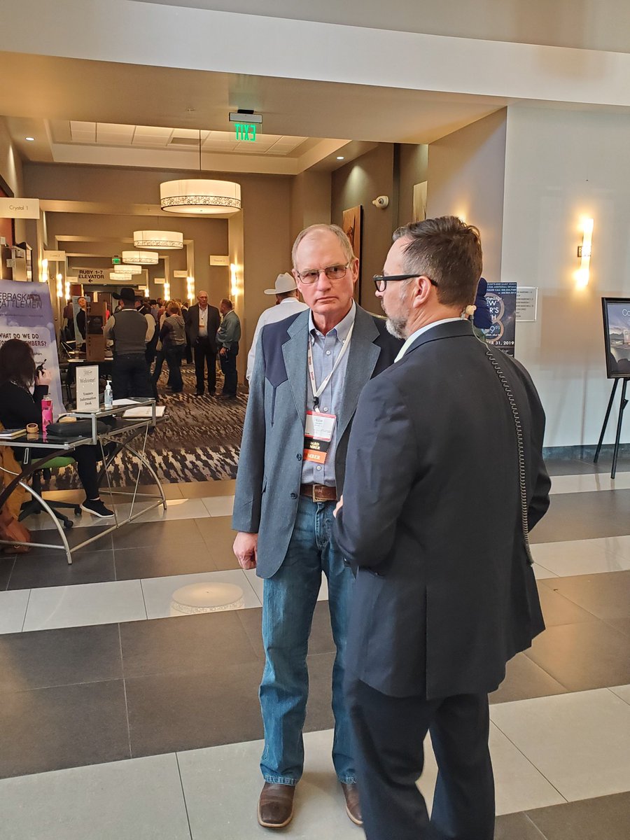 NECattlemen's tweet photo. Ken Herz, president elect, talking with @NTVsSteveWhite. Talking 2019 looking forward to 2020.  #cattleconvention #NEBeef https://t.co/FwATsaouMk