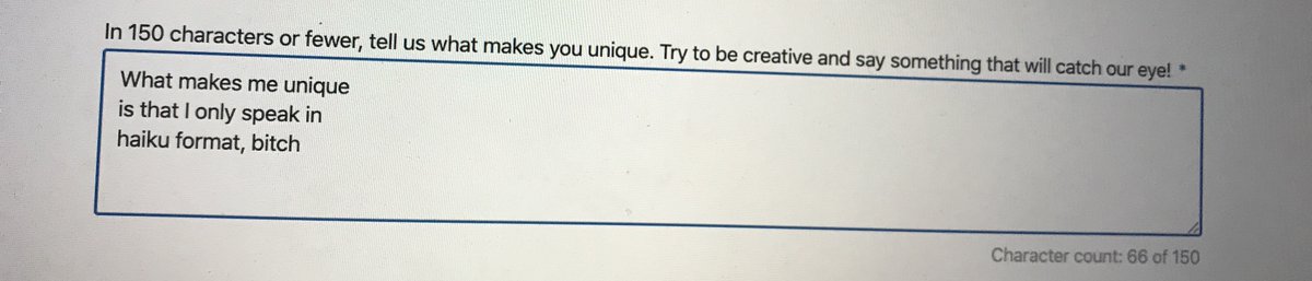 hope i get the job!
would like to work with people,
that can take a joke.