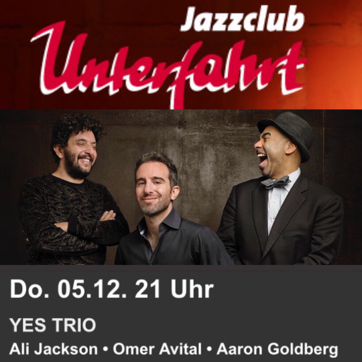 jazzandpeople's tweet photo. Tonight at @JazzclubUnterfa in #Munich 🇩🇪 #YesTrio will perform music from their new album #GrooveDuJour ! https://t.co/mcaupk4nNb