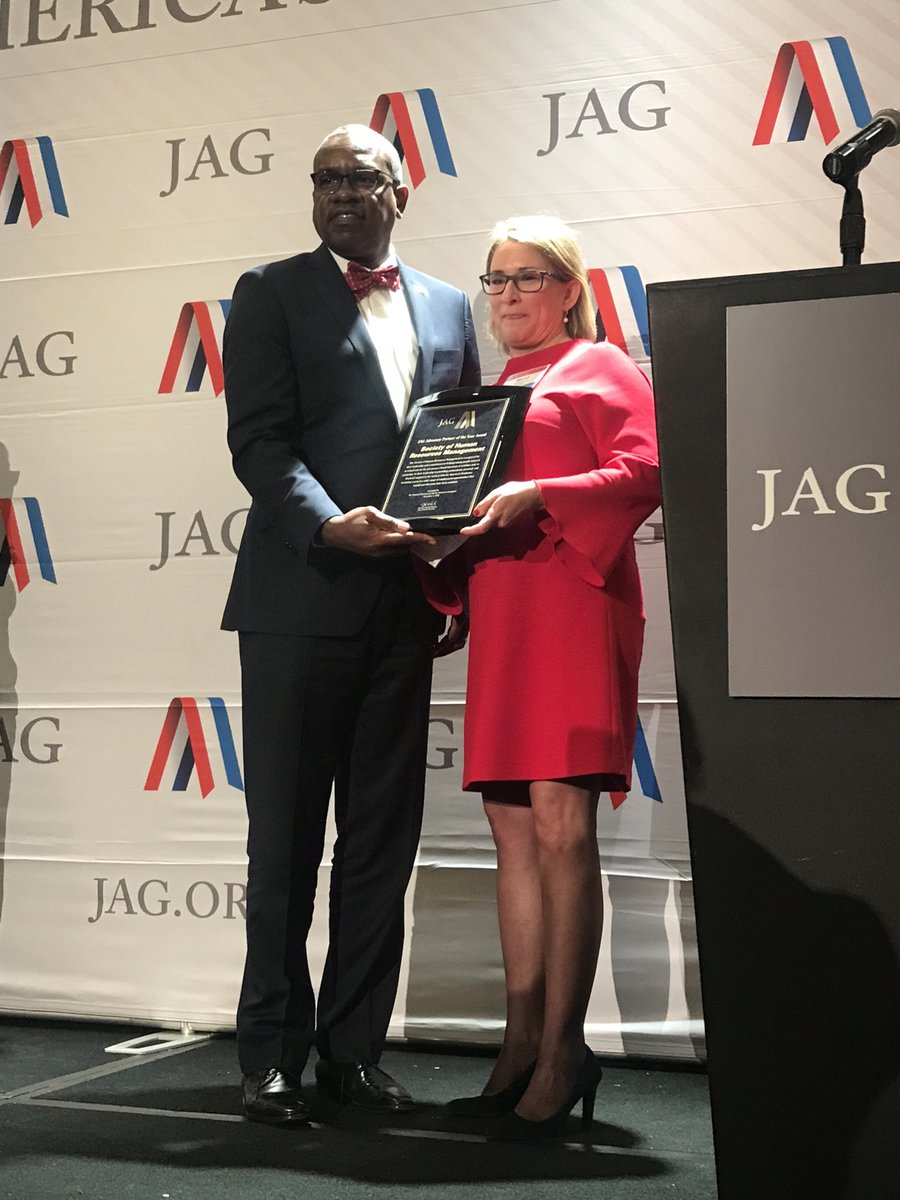 ⁦⁦⁩ ⁦<a href="/SHRMFoundation/">SHRM Foundation</a>⁩ Wendi Safstrom, receives the ⁦<a href="/JAGnational/">Jobs for America's Graduates</a>⁩ Advocacy award from ⁦<a href="/govbryan/">Governor Albert Bryan Jr</a>⁩ for ⁦<a href="/JohnnyCTaylorJr/">Johnny C. Taylor, Jr., SHRM-SCP</a>⁩ leadership on the JAG Board &amp; ⁦work with our ⁦<a href="/SHRMAdvocacy/">SHRM Advocacy</a>⁩ &amp; chapters in preparing students for the world of work.