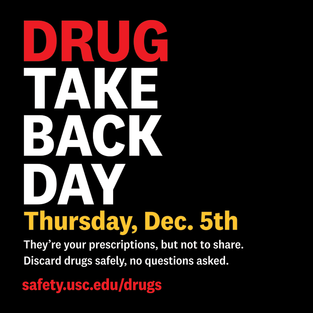 studenthealthsc's tweet photo. Today is Drug Take Back Day on campus! Bring any unused prescriptions and more to any USC Pharmacy on HSC and UPC and get rid of them! https://t.co/ZWRJSgb6vX