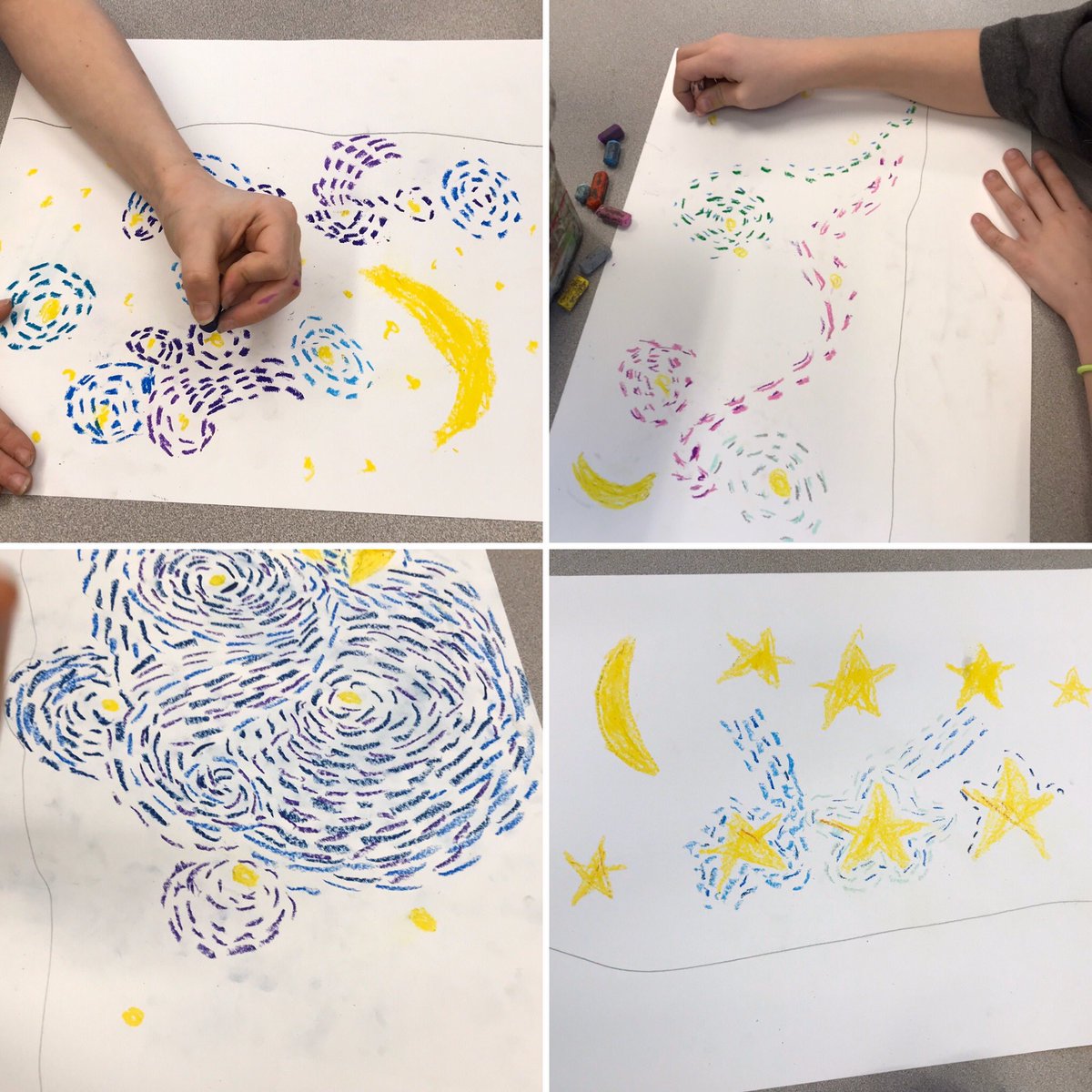 3rd graders working on my favorite project of the year 3D Van Gogh inspired pictures.