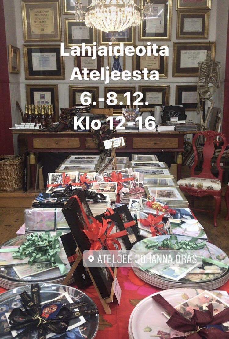 JohannaOras's tweet image. Ateljee Johanna Oras Huovintie 16 Koski TL on avoinna 6.-8.12. Klo 12-16
Tervetuloa glögille ja joululahjaostoksille! #ateljee #johannaoras #taide
