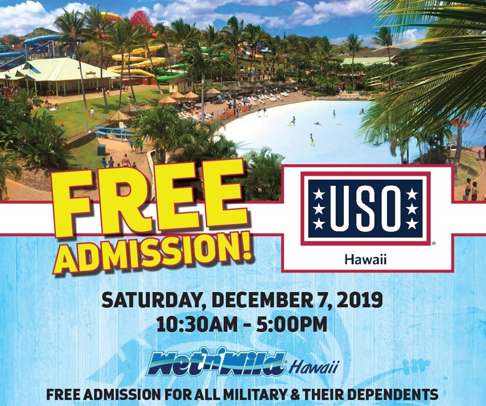 #ICYMI: @the_USO HI will holds its annual #MilitaryApprecationDay at @WetnWildHawaii tomorrow, Dec. 7, from 10:30 a.m.-5 p.m. 

Admission is free for all military members and their dependents. Parking is $8. 

Visit facebook.com/events/2432100… for more info.

(No endorsement implied)