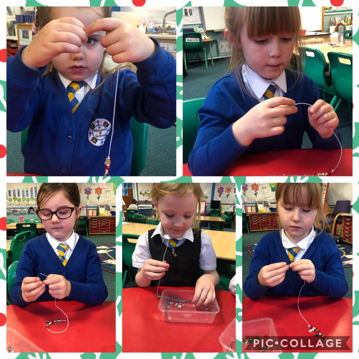 SmosP4's tweet photo. Concentration and skill involved in making Christmas Bracelets and Keyrings to sell at the Fayre. We hope you can come along to support us 🎄 🎅 #shapeandpattern #fingergym @SMOSPrimary https://t.co/4Ax1R2xxQU