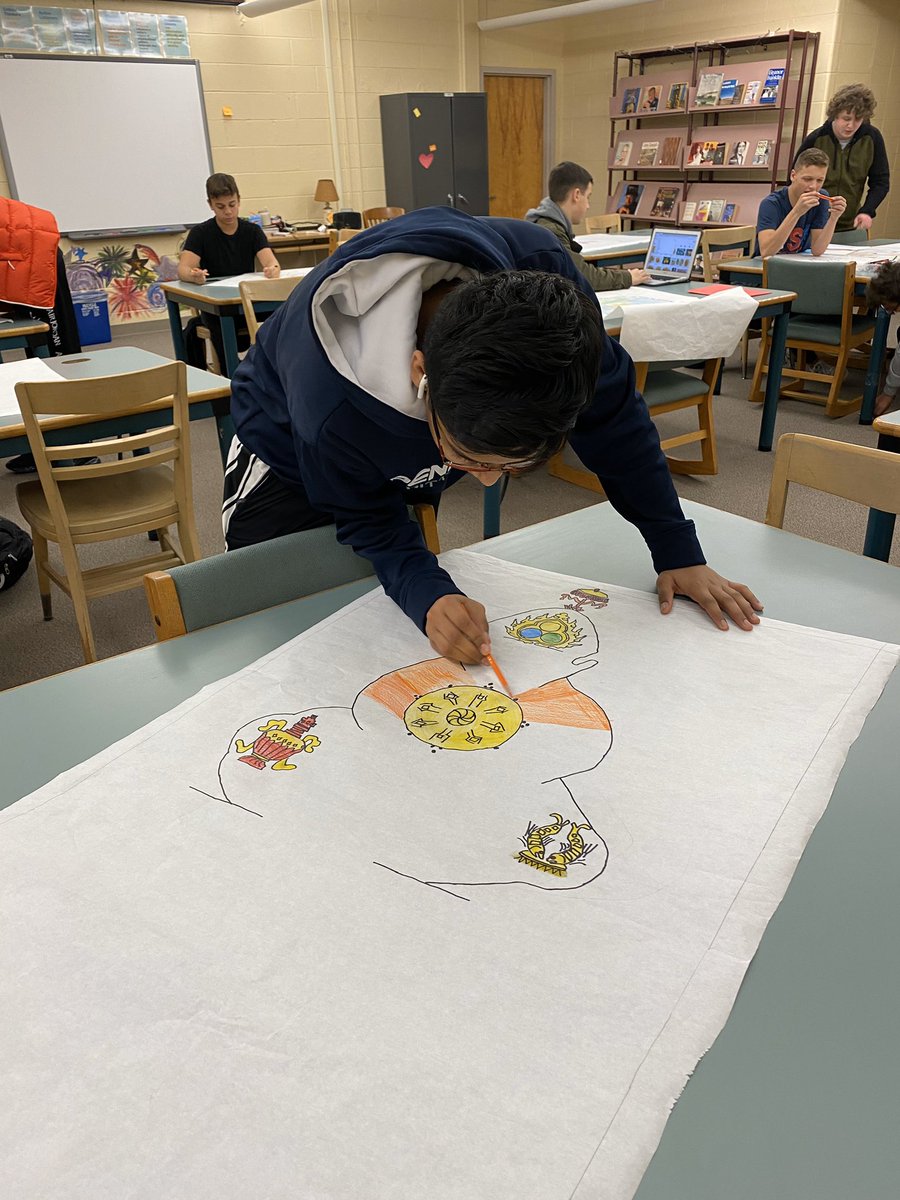 Mrs. Stinson’s and Mrs. Darnell’s Humanities students working on a collage that incorporates components from the philosophy that they researched in world cultures and themes from the buddy book that they read in English. #UMASDistheplacetobe