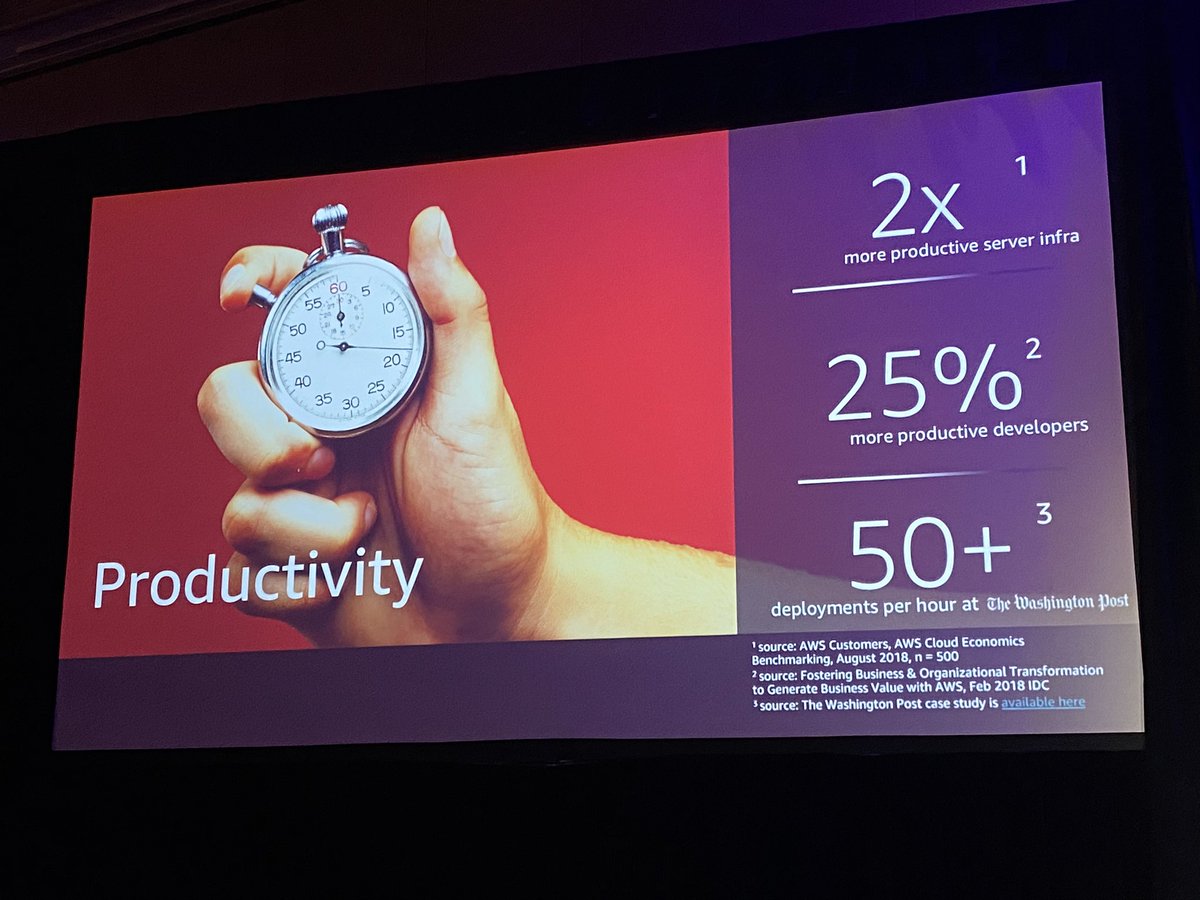 AWSEvents's tweet photo. Migrations act as a great catalyst for businesses to transform. Cost reduction, resilience, productivity &amp; agility are top benefits driving customers to the cloud. #reInvent https://t.co/b9RhPLGrBD