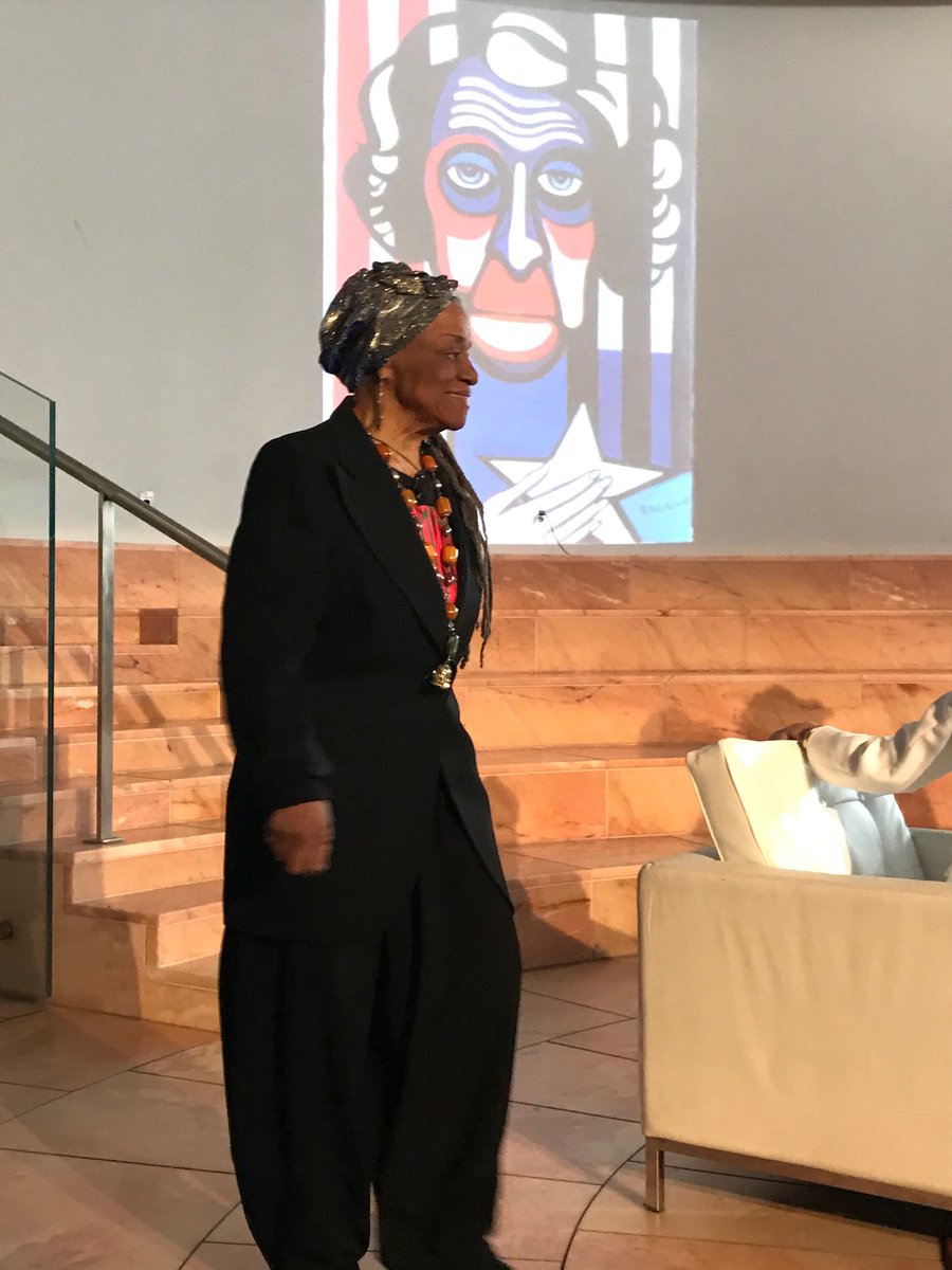 realartmuse's tweet photo. Faith Ringgold, celebrated artist, award-winning writer, and her daughter, scholar and writer, Michele Wallace in conversation with Tina Brown. Faith protested to get more black Women into the #WhitneyMuseum, of course it ended up being black men. #WITW2019 #FaenaFestival https://t.co/86jdeJYwDl