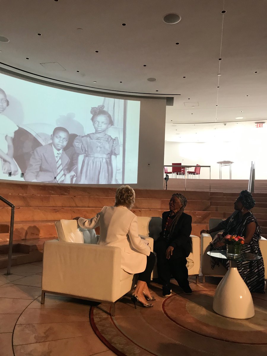 realartmuse's tweet photo. Faith Ringgold, celebrated artist, award-winning writer, and her daughter, scholar and writer, Michele Wallace in conversation with Tina Brown. Faith protested to get more black Women into the #WhitneyMuseum, of course it ended up being black men. #WITW2019 #FaenaFestival https://t.co/86jdeJYwDl
