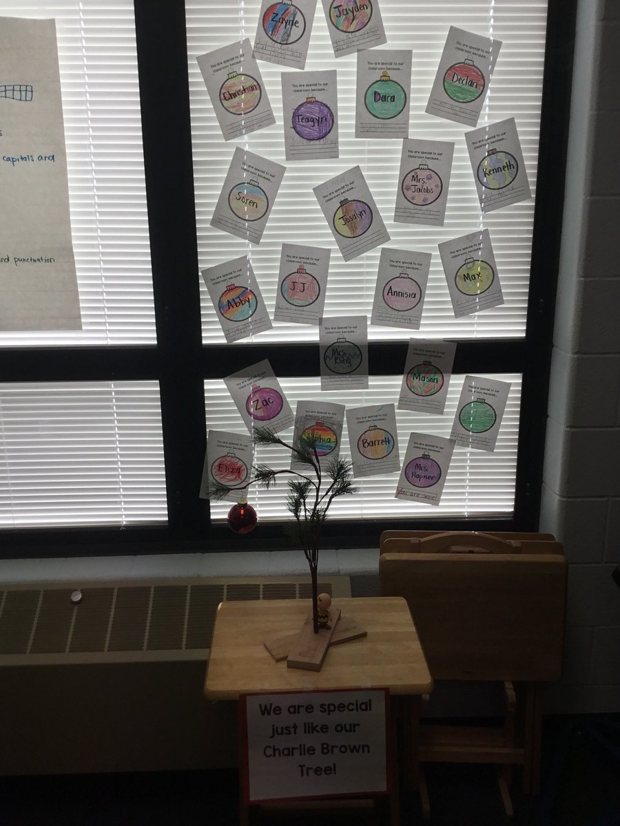 MissA_OES's tweet photo. I love our little Charlie Brown Christmas tree. It does matter the size of something...it’s the heart of something that makes it special. Each firstie took another’s name and thought of a reason that person makes our room special! Melted my heart with their words! https://t.co/knN5FLGca9