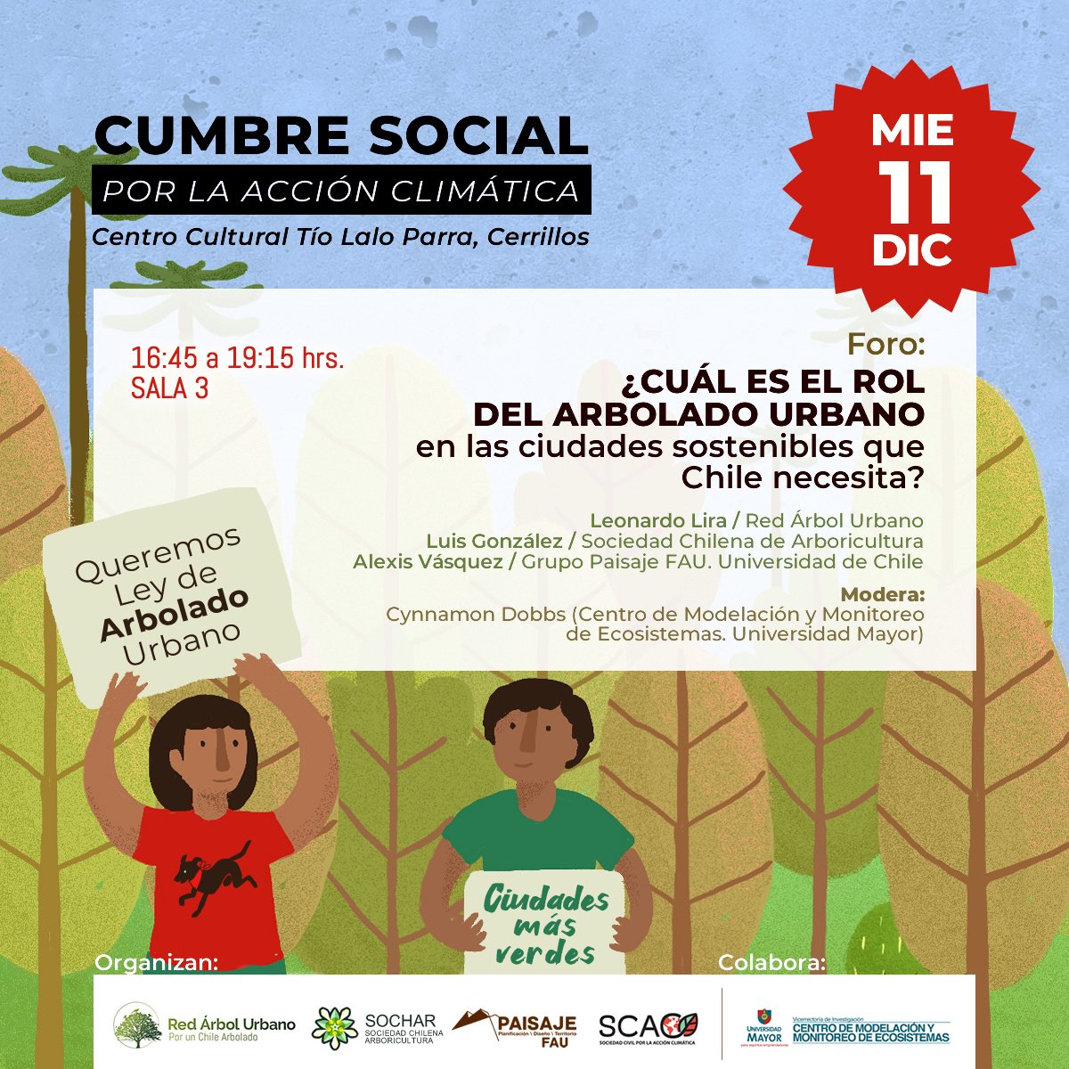 sochar2017's tweet photo. Amig@s para el foro: ¿Cuál es el Rol del Arbolado Urbano en las ciudades sostenibles que Chile necesita? Tendremos un formulario de inscripción.
Acá se adjunta
👇
https://t.co/f3qis1Bnst

Los esperamos el 11 de diciembre!

 https://t.co/mgHePa365L https://t.co/tAkKsrGCWK