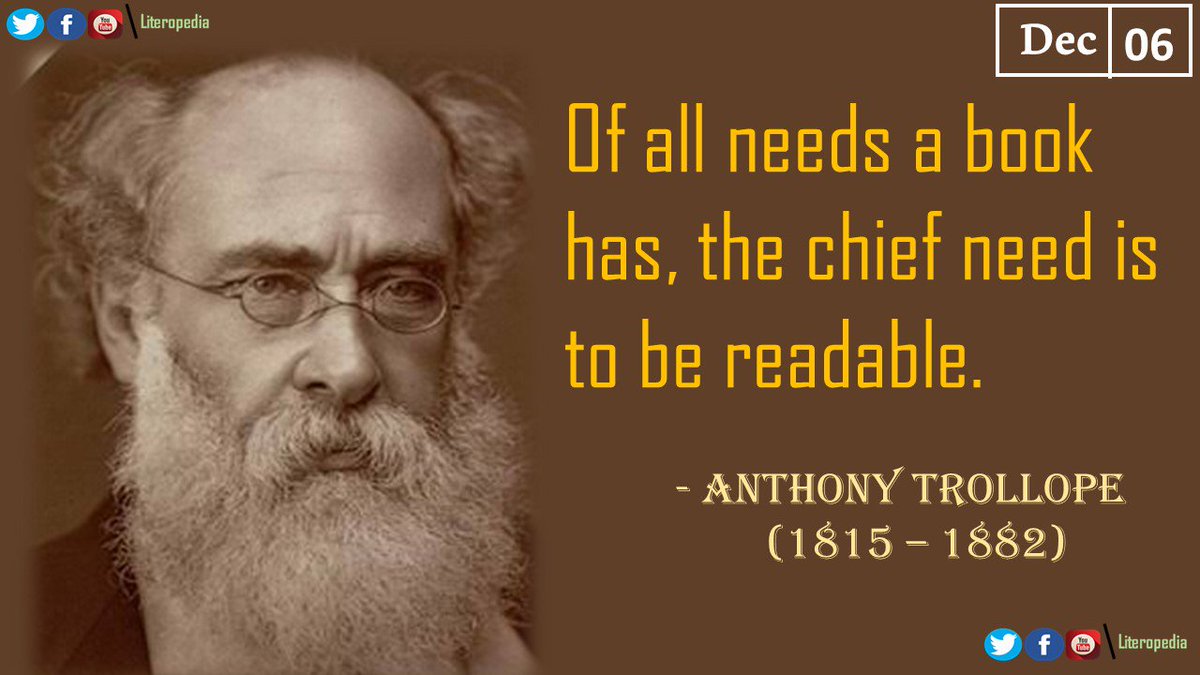 literopedia's tweet photo. Remembering #AnthonyTrollope on his Memorial Day!
A Prolific English Novelist of the Victorian Era, chiefly remembered as the author of series of novels called #ChroniclesOfBarsetshire https://t.co/KAMxvISOZm
