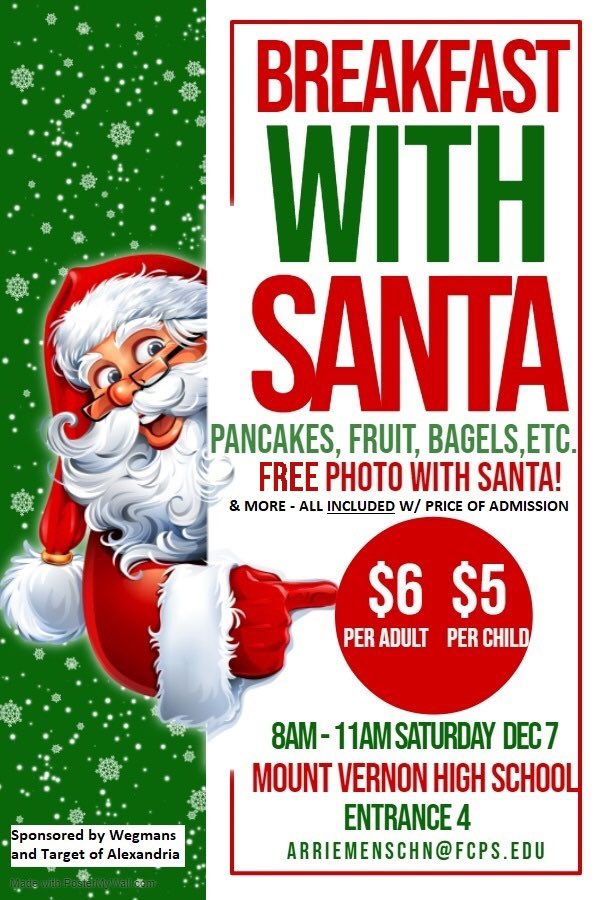 AP_MVHS's tweet photo. Breakfast With Santa!!!!!   This Saturday am @MVMAJORS #cafeteria #door4 come out and support the class of ‘22 @MVHS2022 #SpreadTheWord #BringAFriend @FCPSR3 @route1corridor @Karen4Schools https://t.co/LIQtsZnLHx