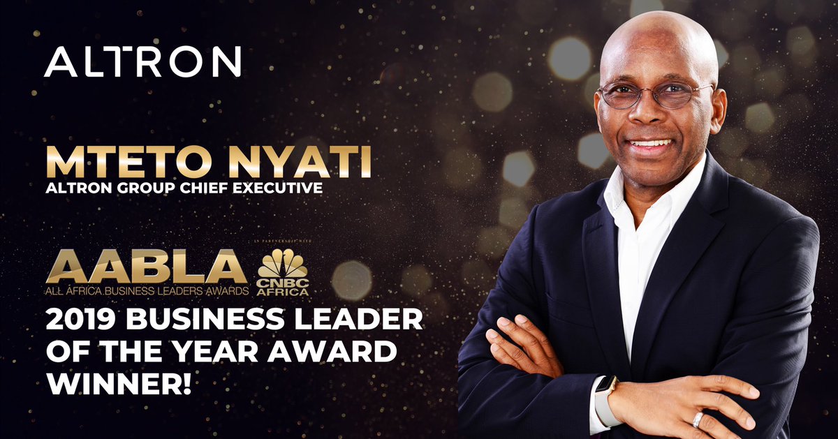 AltronGroup's tweet photo. A huge congratulations to our Group Chief Executive, Mteto Nyati for being named the All Africa Business Leader of the Year 2019, hosted by CNBC Africa. We are thrilled! π Cc: @AABLAwards @mteton #AABLA2019 https://t.co/2IID0KxP45