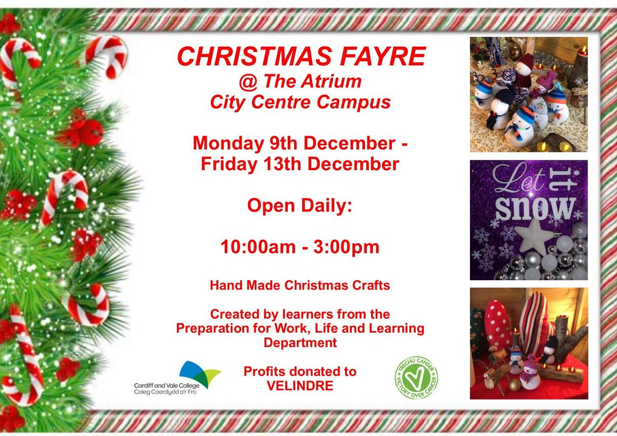 Foundation Learning CAVC (@pwllcavc1) on Twitter photo BREAKING NEWS! Following the success of our Christmas Fayre <a href="/CardiffXmasMrkt/">Cardiff Christmas Market</a> IT'S BACK <a href="/CAVC/">Cardiff and Vale College | Coleg Caerdydd a’r Fro</a> Handmade crafts supporting <a href="/Velindre/">Velindre Cancer Charity</a> 9th-13th Dec. #enterprise #employability @DaveMoody66 <a href="/TheSmallerSteps/">Emily Bowen</a> <a href="/JanineMBennett/">Janine Bennett</a> <a href="/HayleyE04256447/">Hayley Evans</a> <a href="/Lisaconick/">Lisa</a> <a href="/CareersAndIdeas/">Careers & Ideas</a> <a href="/Shellierscott/">Shellie Scott</a> BREAKING NEWS! Following the success of our Christmas Fayre <a href="/CardiffXmasMrkt/">Cardiff Christmas Market</a> IT'S BACK <a href="/CAVC/">Cardiff and Vale College | Coleg Caerdydd a’r Fro</a> Handmade crafts supporting <a href="/Velindre/">Velindre Cancer Charity</a> 9th-13th Dec. #enterprise #employability @DaveMoody66 <a href="/TheSmallerSteps/">Emily Bowen</a> <a href="/JanineMBennett/">Janine Bennett</a> <a href="/HayleyE04256447/">Hayley Evans</a> <a href="/Lisaconick/">Lisa</a> <a href="/CareersAndIdeas/">Careers & Ideas</a> <a href="/Shellierscott/">Shellie Scott</a>
