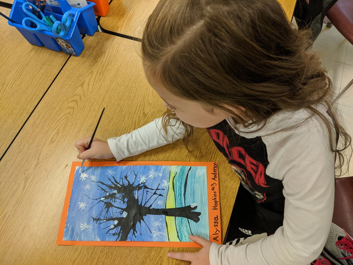 GVartroom's tweet photo. Grade Three Anderson's Class is doing a great job adding details to their landscape.  Some are adding snowflakes others are adding fall leaves.  Our landscapes are inspired by Andrew Wyeth. @MissAndersonB https://t.co/naSu74hthd