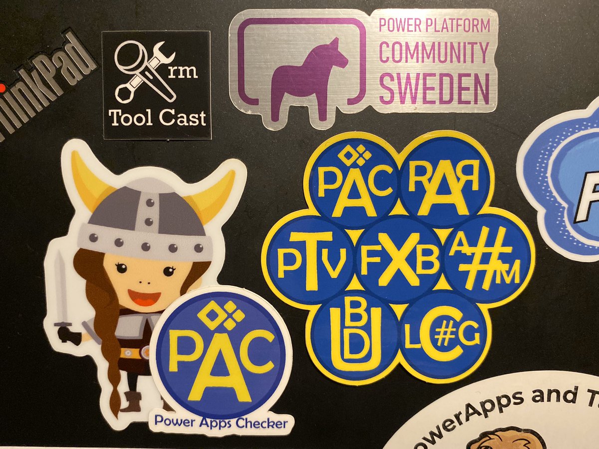 CarinaMClaesson's tweet photo. Enjoying my new stickers! @PowerAppsCheckr @FetchXMLBuilder @PluginTraceView @XrmToolCast Thanks @rappen and @MVP_Advent https://t.co/bezGedBnXW