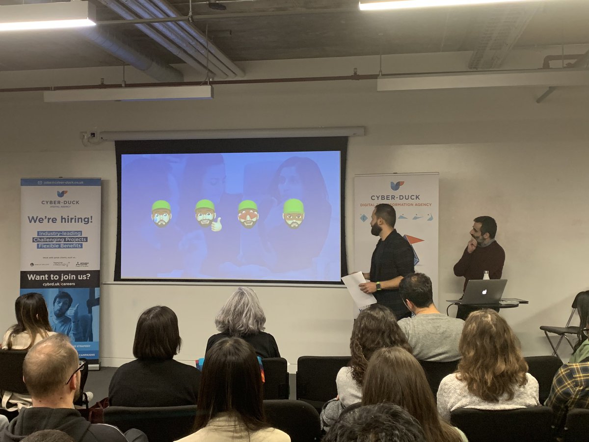 cyberduck_uk's tweet photo. Last up, we have our very own @TYKian with @ZjanShirinian, showing a #contentstrategy case study for @Sport_England! So, the website you’re redesigning has thousands of pages… that’s a lot of emotions. Where do you start? #DigitalPond https://t.co/S4yxta3fM2