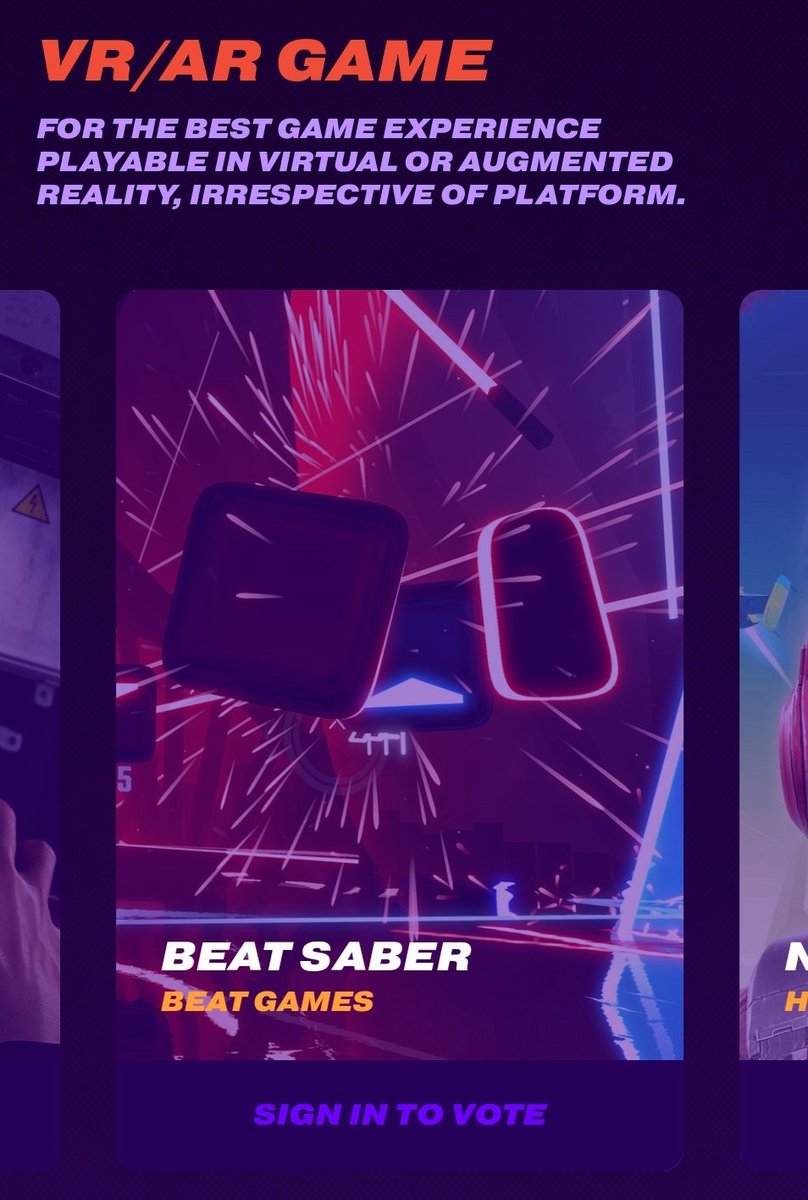 theVRtalkshow's tweet photo. We LOVE @thegameawards but we're confused as to why Beat Saber was nominated 2 years in a row for Best AR/VR. PlayStation alone added over 100 new #VR titles this year, PC even more. Feels a bit unfair and makes the genre feel way smaller than it is to nom it twice. https://t.co/DiH9bLzCxl
