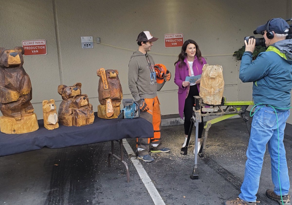 ProvHealth's tweet photo. It’s a “beary” good morning with @jamesbeckerman showcasing his unique #bojibearcarvings at @KATUNews! In addition to being an accomplished chainsaw carver, Dr. Beckerman is also a cardiologist and medical director of Providence Center for Cardiac Prevention + Wellness. https://t.co/bQdgsN8V0S