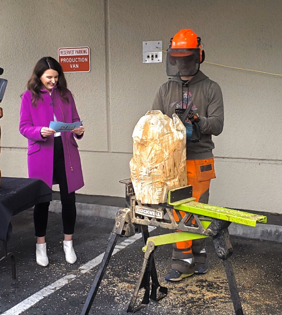 ProvHealth's tweet photo. It’s a “beary” good morning with @jamesbeckerman showcasing his unique #bojibearcarvings at @KATUNews! In addition to being an accomplished chainsaw carver, Dr. Beckerman is also a cardiologist and medical director of Providence Center for Cardiac Prevention + Wellness. https://t.co/bQdgsN8V0S