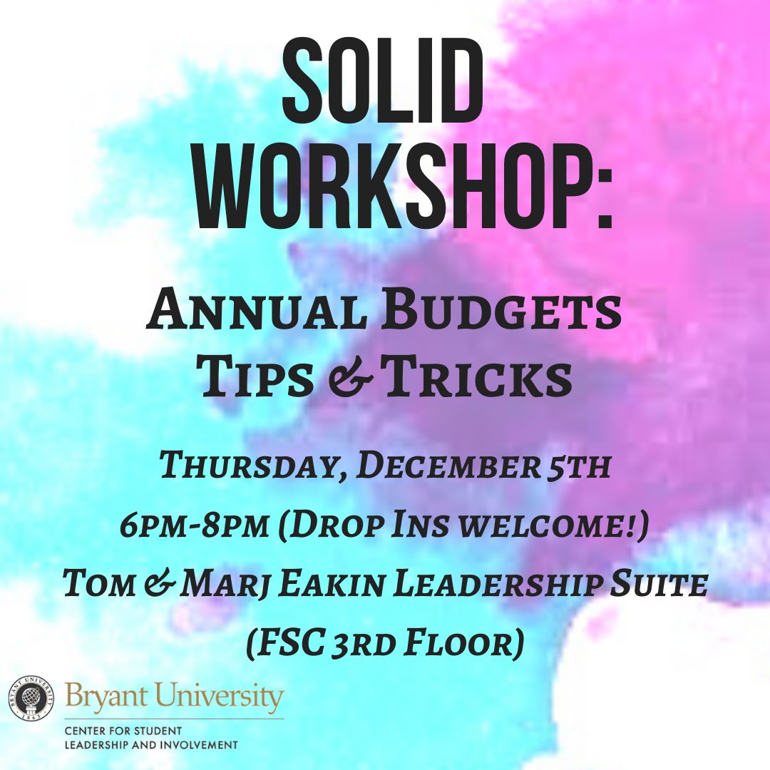 Come to the third floor of Fisher for tonight's last SOLID Workshop as we discuss budget tips and tricks for your organization! Drop ins welcome from 6-8PM! 💰📈💱
