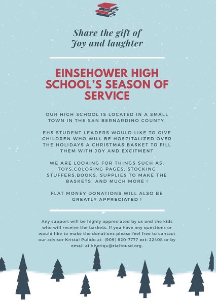 mobinfo_'s tweet photo. The Season of Service is officially underway at EHS! We are now accepting unwrapped toys to be donated to Arrowhead Hospital. https://t.co/D6xBnmGC2u