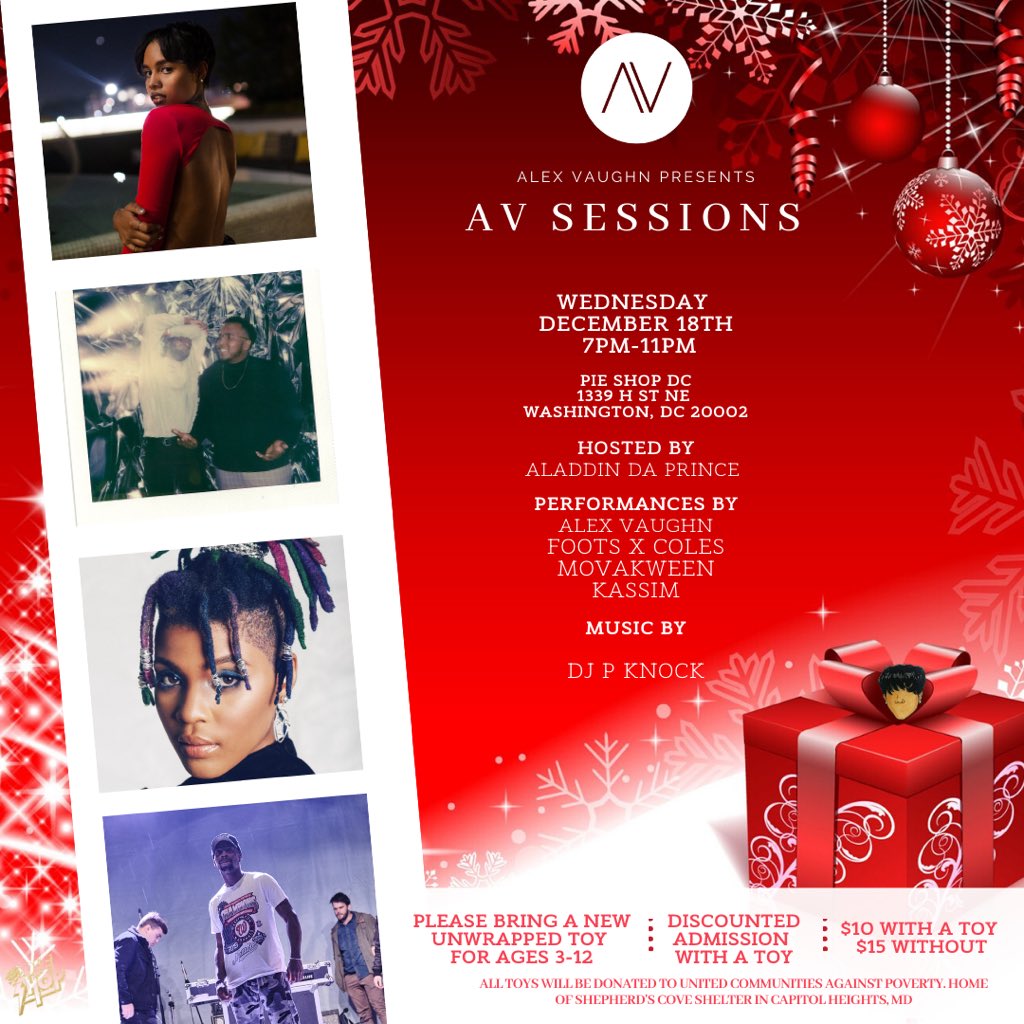 alexvaughn's tweet photo. #AVsessions 12.18.19 featuring @Kassim20NVR @MovaKween @FootsXColes & MYSELF! 😘 (Jam session/ Open mic portion is from 8-10 & from 10-close is where the featured acts will begin) https://t.co/DiLZOheS84