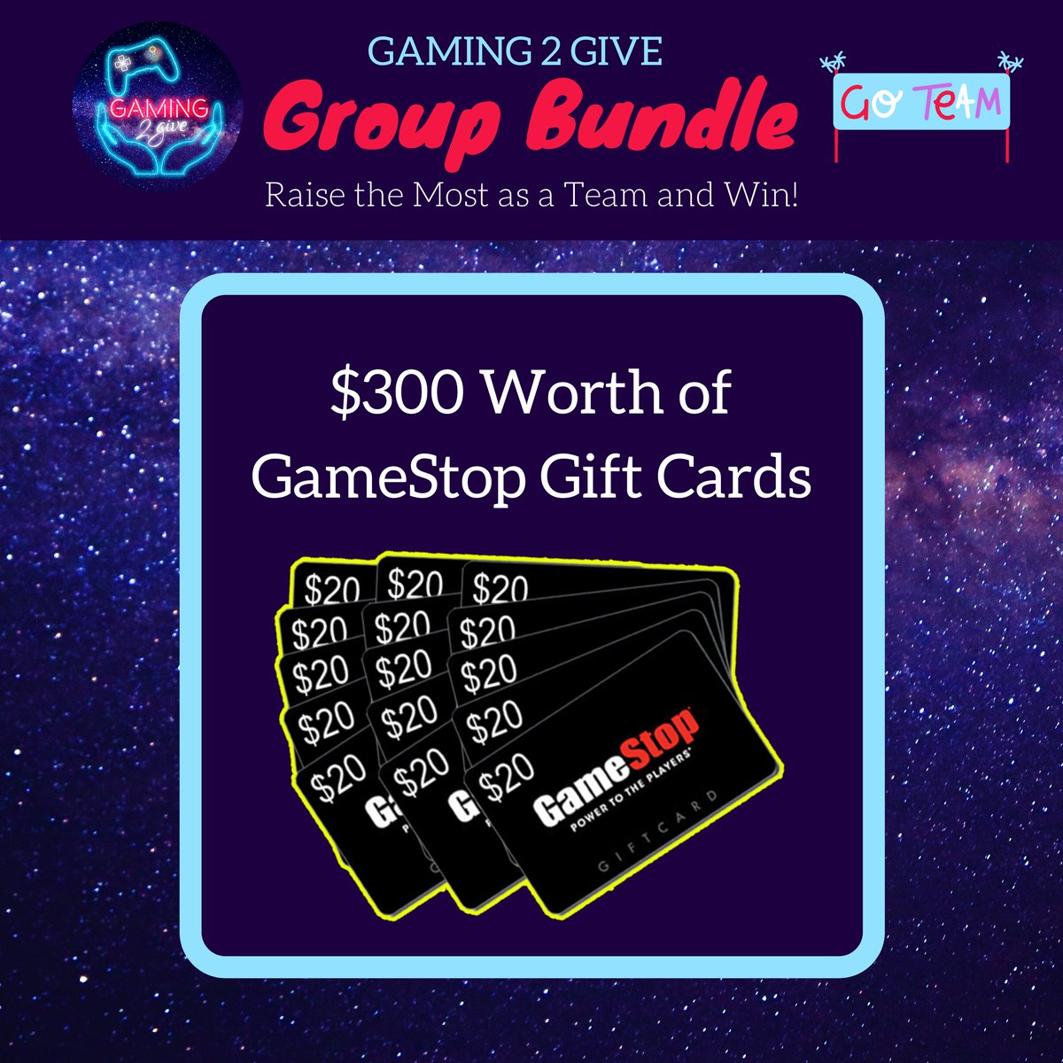 Gaming_2_Give's tweet photo. JUST ADDED‼️ 🆕2x VIP PopCon 2020 Tickets to the Epic Raffle Prize Bundle! 🎉

Playing with a group? 👥 Battle it out against other groups for the chance to win $300 worth of GameStop Gift Cards! 😱

#gaming #streamer #gamingmarathon #gamingnews https://t.co/j7Ncg9qEmV