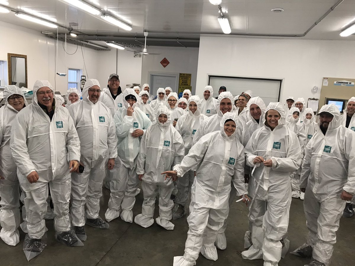 adrienneivey's tweet photo. This rowdy group of farmers from every corner of Canada and every type of agriculture are getting suited up for a fantastic laying chicken tour at Coburn Farm. 

Bring on the learning!! 
#OYF19 @CanadaOYF #MonkeySuits https://t.co/0fgBT2qwFz