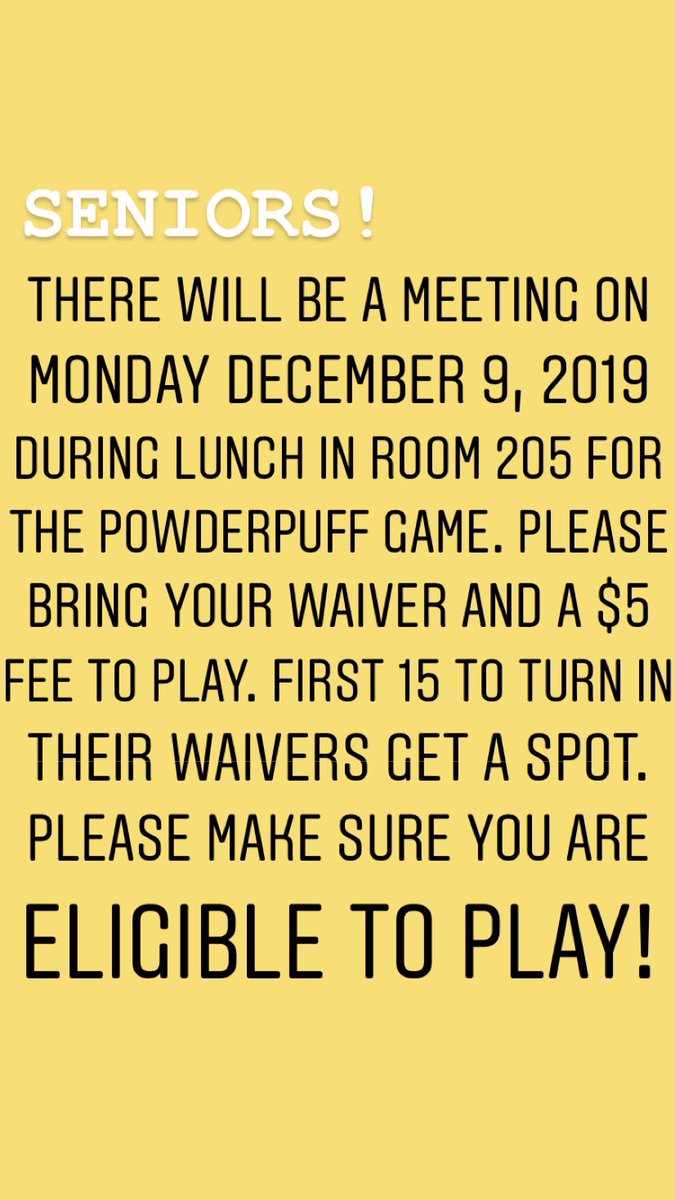 phs_co2020's tweet photo. SENIORS! if you are interested in participating in the powderpuff game as a coach, player, or cheerleader please pick up a waiver with @CoachWard_1 @CoachPaiz @CoachWilson05 Thursday, Dec. 5 or Friday, Dec. 6! https://t.co/luyXichUgx