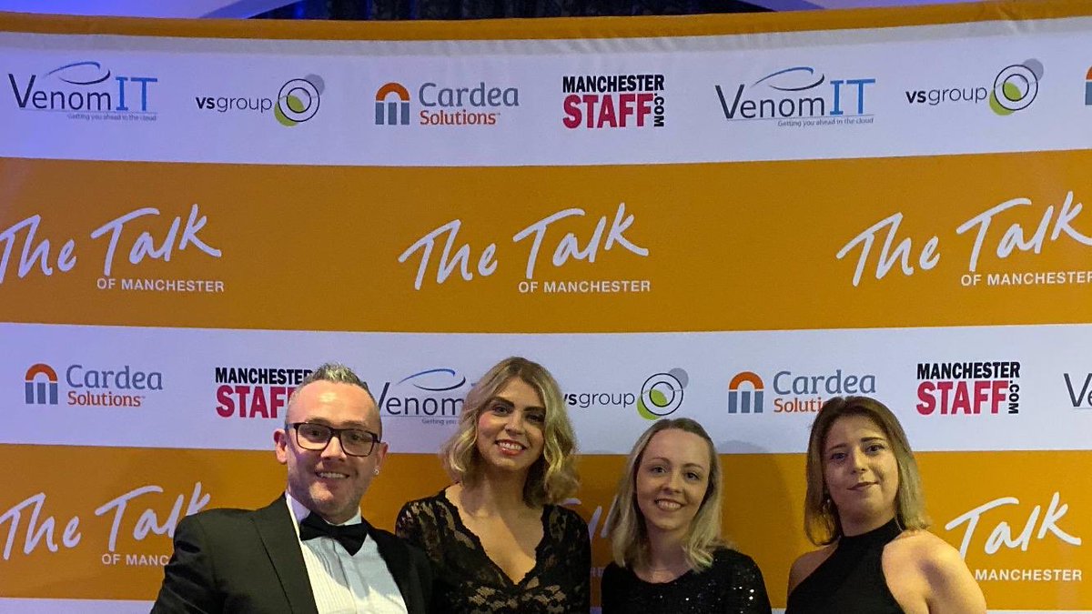 We’re <a href="/theTOMsAwards/">#theTOMs</a> tonight! Say hello to our @matthetalentguy and <a href="/KateLeach83/">Kate-Leach83</a> if you spot them! 

Here they are with our marvellous #video partners <a href="/BlueCaribouMcr/">Blue Caribou Productions</a> up for best Video Production Company! #theTOMs