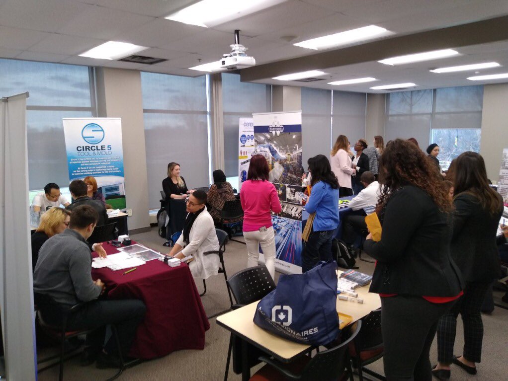 WESTofWindsor's tweet photo. #JobFairDay for the #womenInTrades participants are Finishing class @StClairCollege next week - excited to meet and greet 14 #YQG employers. TY @WomenON @cdnwomenfdn #ThisIsOurWhy. #WhyNotHer #CountUsIn 💪🏽🙌🏽✅🇨🇦 130 women trained https://t.co/Z2KWW35pv8