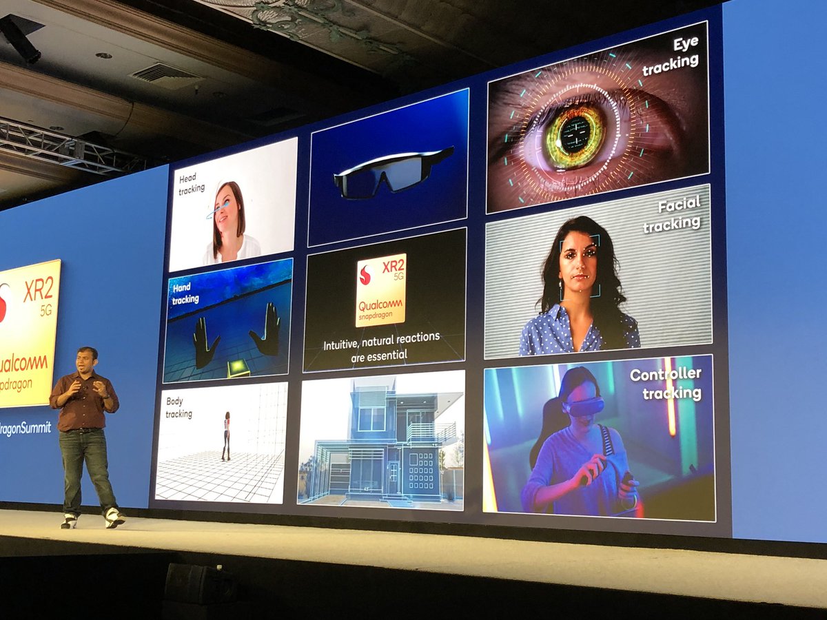 Krewell's tweet photo. The new Snapdragon XR2 platform supports 7 concurrent cameras for all these uses. #SnapdragonSummit #nextgenXR https://t.co/uKITXGoHe1