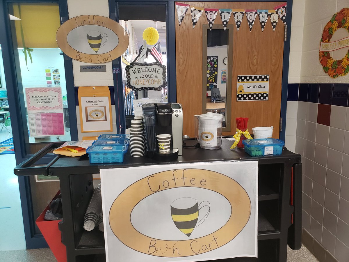 MsB_SPED35's tweet photo. Coffee cart is ready to roll tomorrow!!! 👍☕ Thanks to all the teachers that pre ordered your drinks! The little 🐝s are ready to serve you!!!🙌 #msbhive #msbsped #lcps19 #autism https://t.co/sJjLoUI1g8