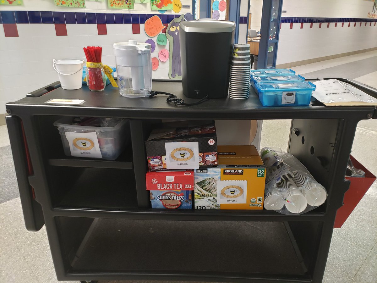 MsB_SPED35's tweet photo. Coffee cart is ready to roll tomorrow!!! 👍☕ Thanks to all the teachers that pre ordered your drinks! The little 🐝s are ready to serve you!!!🙌 #msbhive #msbsped #lcps19 #autism https://t.co/sJjLoUI1g8