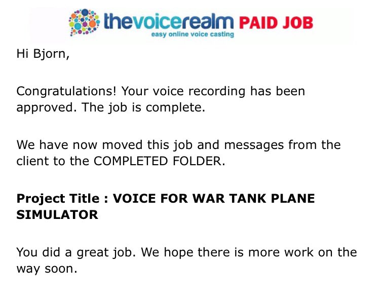 bjornsvoice's tweet photo. Feels good! Thank you.
And I had to scream really loud. Good.
Needed that too. 😁
Another job done. 👍🏼🎙
#voiceover #voiceacting #volife #VO #wartank #planesimulator #plane #bjornsvoiceovers #bjornsvoice @TheVoiceRealm https://t.co/8dKhbXbJI8