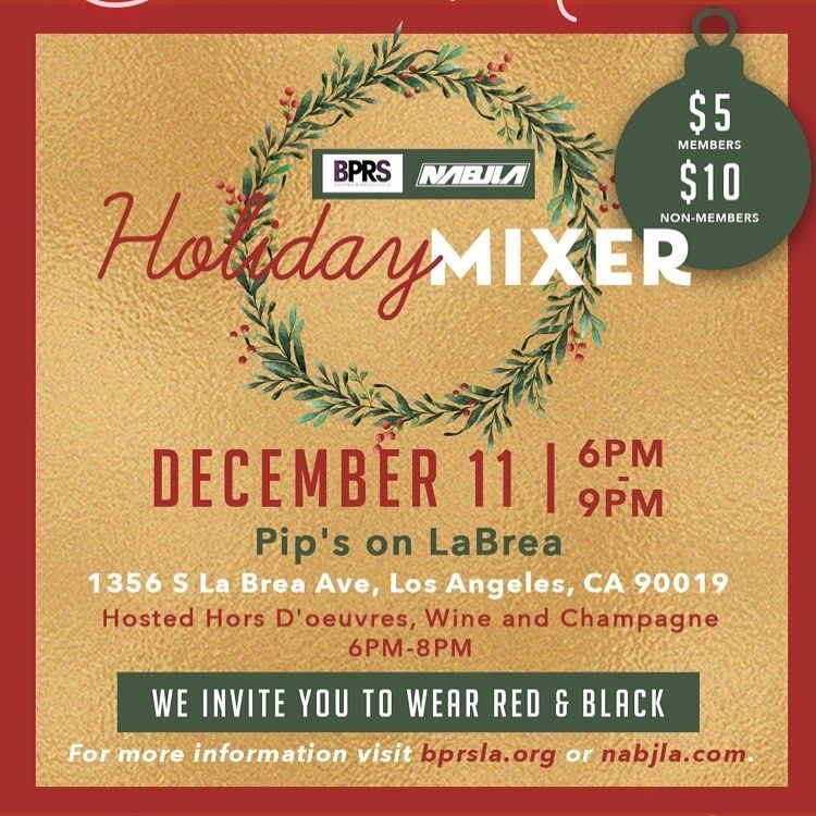 BPRSLA's tweet photo. Did someone say Holiday Mixer? Join #BPRSLA and @NABJLAoffical at @pipsonlabrea on Wednesday, 12/11 to spread some holiday cheer.
We hope to see you there! 🤗
RSVP: https://t.co/wReyEd4HMx.
#SeasonGreetings #Giving https://t.co/TxBaPdHNjF