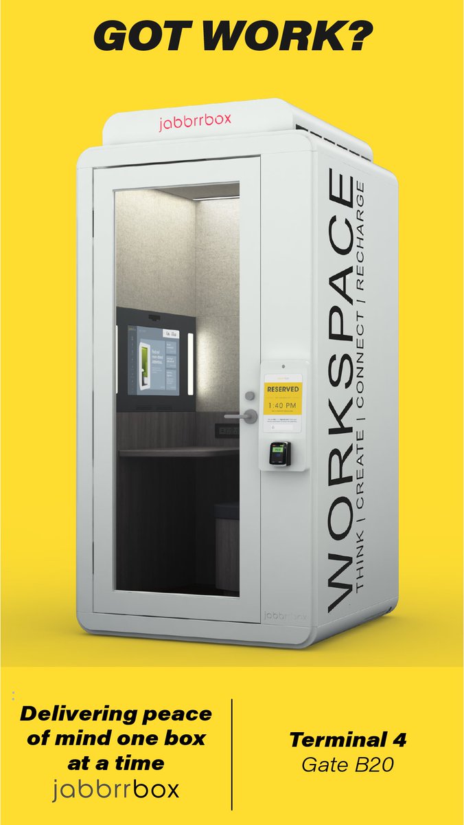 jabbrrbox's tweet photo. ICYMI: we've relaunched our units in JFK Terminal 4! Now located next to Gate B20, stop by the next time you need to get some work done, want to chill, or let out an angry cry in peace! 😄

#holidaytravel #jabbrrbox #spaceasaservice #roadwarrior #mobileworkforce @JFKT4 @Delta https://t.co/33FJPcRLNF