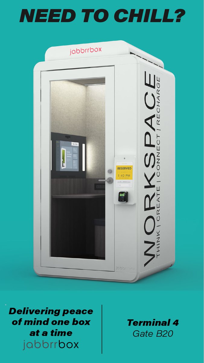 jabbrrbox's tweet photo. ICYMI: we've relaunched our units in JFK Terminal 4! Now located next to Gate B20, stop by the next time you need to get some work done, want to chill, or let out an angry cry in peace! 😄

#holidaytravel #jabbrrbox #spaceasaservice #roadwarrior #mobileworkforce @JFKT4 @Delta https://t.co/33FJPcRLNF