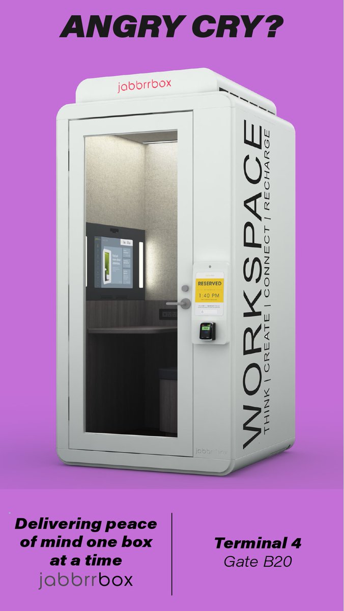 jabbrrbox's tweet photo. ICYMI: we've relaunched our units in JFK Terminal 4! Now located next to Gate B20, stop by the next time you need to get some work done, want to chill, or let out an angry cry in peace! 😄

#holidaytravel #jabbrrbox #spaceasaservice #roadwarrior #mobileworkforce @JFKT4 @Delta https://t.co/33FJPcRLNF