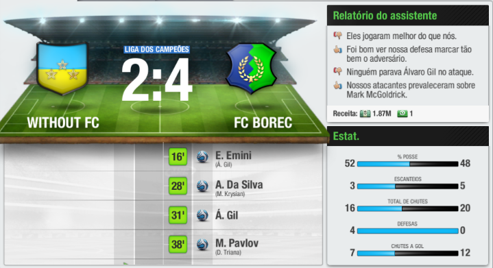 withoutfc1's tweet photo. Nosso sonho de conseguir o Tri da Champions acabou nas quartas de final com um jogo totalmente atípico na ida, apagão de 10 minutos no jogo da ida e uma vantagem do adversário que foi minimizada... #withoutfc #topeleven https://t.co/r02D1uunev
