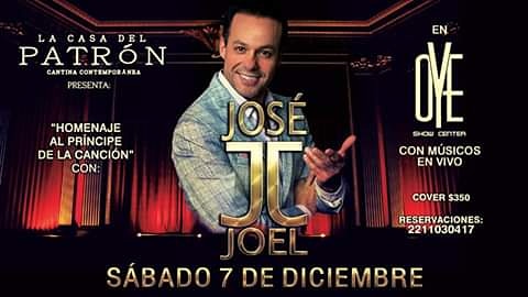 OyeNewRetro's tweet photo. FALTAN DOS DÍAS!!!... Para el #Espectáculo de @josejoeloficial, que presentará: “Homenaje al Príncipe de la canción”, con músicos en vivo.
La cita: en #OyeShowCenter, Sábado 7 de Diciembre 2019; reserva al 2211030417; Cover sólo $350.00.
#HomenajeJoseJose
#JoseJoelEnPuebla https://t.co/Ale1ElEcON