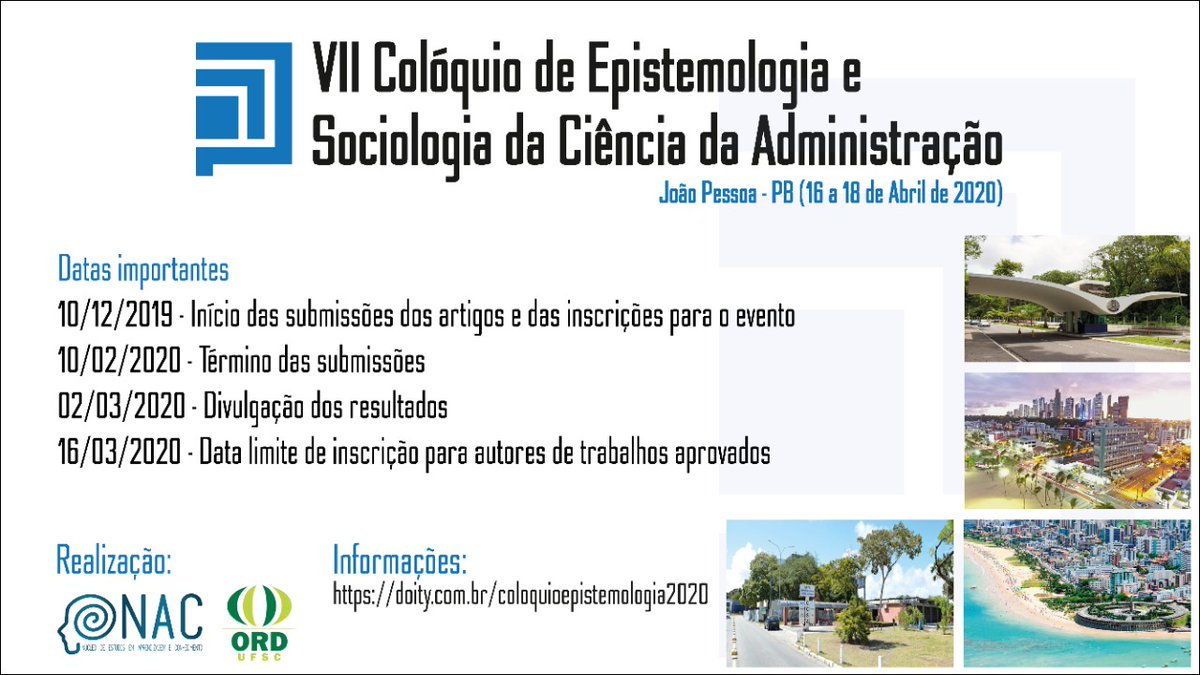 nucleoord's tweet photo. Divulgadas as datas para inscrição de trabalhos no VII Colóquio de Epistemologia e Sociologia da Administração, que ocorrerá em João Pessoa-PB (16 a 18 de Abril de 2020)

Para mais informações:

https://t.co/pBjaLwPygk https://t.co/eof9KCvmR2
