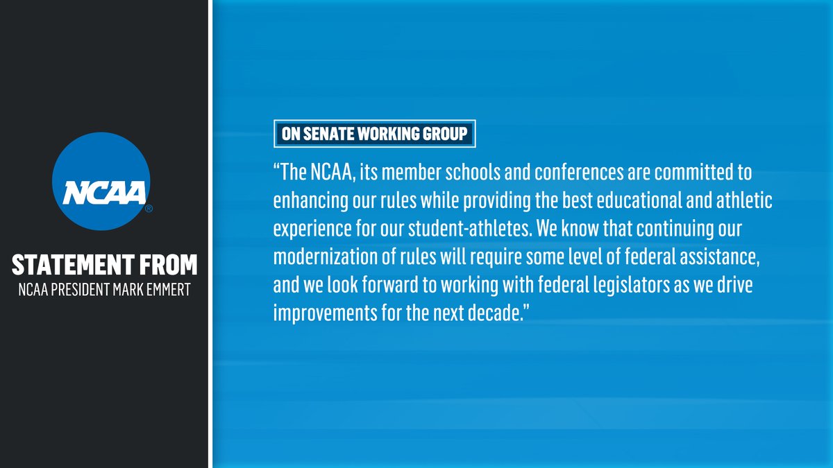 NCAA_PR's tweet photo. NCAA statement on Senate working group: https://t.co/h8mdrSLGC4