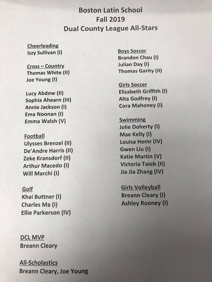 Congratulations to all of our fall 2019 All Stars including All-Scholastics Breann Cleary and Joe Young! @blsheadmaster <a href="/bls1635blsa/">BLSA</a> <a href="/BLSFootball1635/">BLS Football</a> <a href="/BLSWolfpackXcTf/">Boston Latin tf & xc</a> <a href="/blsvolleyball/">Boston Latin School Volleyball</a> <a href="/BLS_Soccer/">Latin Soccer</a> <a href="/BLSVSWIM/">BLS Girls Swimming</a>