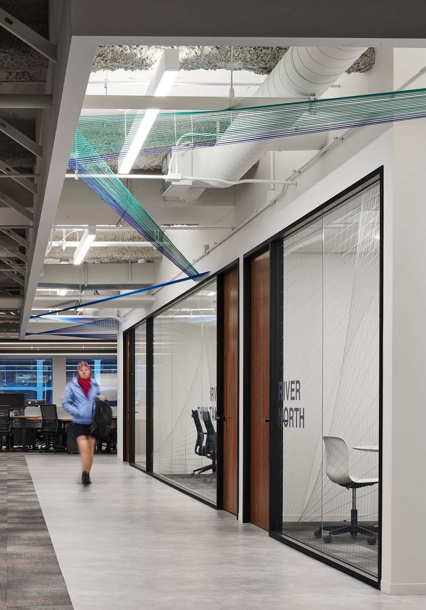 eastlakestudio's tweet photo. Not all companies want bold branding. Check out Dialogtech's new workplace. We used the history of the telephone to inspire design elements that reference their work in AI phone services. #dialogtech #workplacedesign #chicagotech #companyculture https://t.co/l4EMMOEvSM