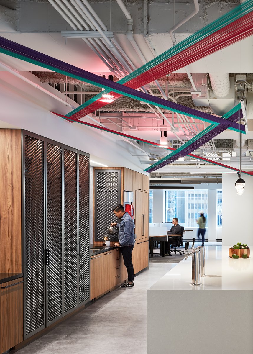 eastlakestudio's tweet photo. Not all companies want bold branding. Check out Dialogtech's new workplace. We used the history of the telephone to inspire design elements that reference their work in AI phone services. #dialogtech #workplacedesign #chicagotech #companyculture https://t.co/l4EMMOEvSM